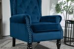 NAVY WOOD FRAME ACCENT CHAIR - MODERN LOUNGE SEATING WITH STURDY WOOD LEGS | COOLMORE ARMCHAIR FOR LIVING ROOM & BEDROOM