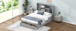 FULL SIZE GRAY PLATFORM BED w/ STORAGE HEADBOARD & 2 DRAWERS | MODERN SLEEP SOLUTION