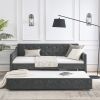 Twin Size Daybed with Twin Size Trundle Upholstered Tufted Sofa Bed, Waved Shape Arms, Grey (80.5"x44.5"x33.5")