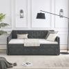 Twin Size Daybed with Twin Size Trundle Upholstered Tufted Sofa Bed, Waved Shape Arms, Grey (80.5"x44.5"x33.5")