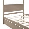 Wood Canopy Bed with Trundle Bed ,Full Size Canopy Platform bed With Support Slats .No Box Spring Needed, Brushed Light Brown