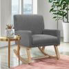 Upholstered Rocking Chair with and Solid Wood Base - Gray