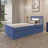 Blue Twin Trundle Bed, Heavy Duty Malibu Solid Wood Bed Frame with Twin Size Pull Out Toddler Trundle Bed for Kids