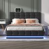 LUXURY BLACK QUEEN PLATFORM BED | PU LEATHER, LED LIGHTS, HYDRAULIC STORAGE & USB