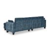 LUXURY NAVY BLUE VELVET 3-SEATER SECTIONAL SOFA WITH MULTI-FUNCTIONAL FOOTSTOOL & STORAGE