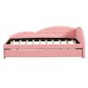 Twin Size PU Upholstered Tufted Daybed with Trundle and Cloud Shaped Guardrail, Pink