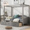 CHIC GREY TWIN CANOPY DAYBED WITH STORAGE | MODERN WOOD FRAME