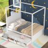 STUNNING WHITE QUEEN CANOPY PLATFORM BED WITH TWIN TRUNDLE & 3 STORAGE DRAWERS