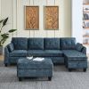 LUXURY NAVY BLUE VELVET 3-SEATER SECTIONAL SOFA WITH MULTI-FUNCTIONAL FOOTSTOOL & STORAGE