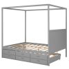 QUEEN CANOPY PLATFORM BED WITH TWIN TRUNDLE & STORAGE - GRAY