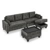 Sectional 3-Seaters Sofa ,Double-sided multi-functional footstool, storage mat , Non-slip leg, two pillows, Velvet, Dark grey