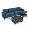 LUXURY NAVY BLUE VELVET 3-SEATER SECTIONAL SOFA WITH MULTI-FUNCTIONAL FOOTSTOOL & STORAGE