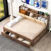 Deluxe Full Size Wood Daybed with Upholstered Storage, USB Ports & Dual Drawers | Rich Wood Finish