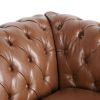 STUNNING COGNAC BROWN 84" RETRO SOFA – MID-CENTURY 3-SEATER WITH ROLLED ARMS, ELEGANT PU LEATHER COUCH