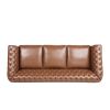 STUNNING COGNAC BROWN 84" RETRO SOFA – MID-CENTURY 3-SEATER WITH ROLLED ARMS, ELEGANT PU LEATHER COUCH