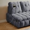 Luxurious Modern Gray Velvet Sofa Bed | Pull-Out Bed with Removable Backrest, USB Port, & Swivel Phone Stand