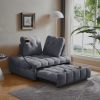 Luxurious Modern Gray Velvet Sofa Bed | Pull-Out Bed with Removable Backrest, USB Port, & Swivel Phone Stand