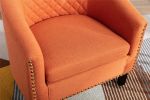 Vibrant Orange Linen Barrel Accent Chair | Nailhead Trim & Solid Wood Legs | Stylish Living Room Seating