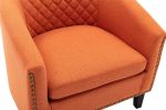 Vibrant Orange Linen Barrel Accent Chair | Nailhead Trim & Solid Wood Legs | Stylish Living Room Seating