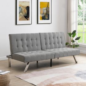 Modern Grey Futon Sofa Bed with Wood Frame & Stainless Steel Legs – Stylish Comfort & Versatile Design (Color: as Pic)