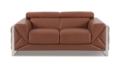 Luxurious Camel Italian Top Grain Leather Loveseat | Global United Premium Comfort & Style (Color: as Pic)