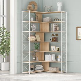 7-Tier Bookcase Home Office Bookshelf, L-Shaped Corner Bookcase with Metal Frame, Industrial Style Shelf with Open Storage, MDF Board (Color: as Pic)