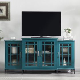 62" TV Stand, Buffet Sideboard Cabinet, Teal Blue (Color: as Pic)