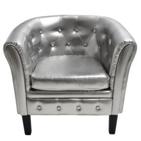 Tub Chair Silver Faux Leather (Color: Silver)