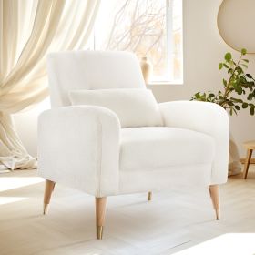 Chic Mid-Century Modern Accent Chair | Plush Upholstered Armchair with Sleek Metal Legs – Perfect Living Room Single Sofa (Color: White)