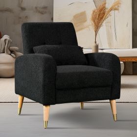 Chic Mid-Century Modern Accent Chair | Plush Upholstered Armchair with Sleek Metal Legs – Perfect Living Room Single Sofa (Color: Black)