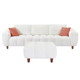 Luxurious Cream Convertible Sectional Sofa | Modern L-Shaped Fabric Couch for Living Room & Office | Stylish White Marshmallow Design (Color: White)