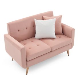 Chic Mid-Century Modern Loveseat Sofa | Button Tufted Upholstered Small Couch for Living Room & Bedroom Decor (Color: Pink)