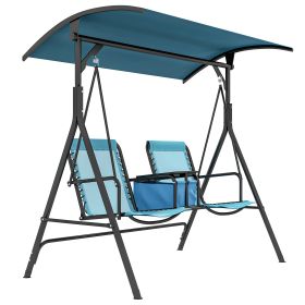 Outsunny 2-Seat Patio Swing Chair | Cozy Outdoor Canopy Glider with Pivot Table, Cup Holder & Adjustable Shade (Color: as Pic)