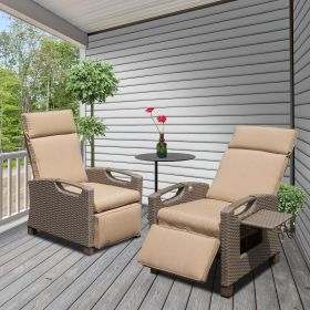 Outdoor Recliner Chair, Patio Recliner with Hand-Woven Wicker, Flip Table Push Back, Adjustable Angle, 6.8'' Thickness Cushions (Color: as Pic)