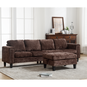 Ultimate 5-Seat Modular Sofa with Storage Ottoman | Convertible L-Shaped Sectional Couch | Reversible Chaise & Riveted Design (Color: Brown)