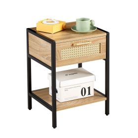 Chic Modern Rattan End Table with Stylish Drawer | Perfectly Crafted for Contemporary Living Spaces (Color: Natural, Type: Nightstand)