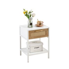 Chic Modern Rattan End Table with Stylish Drawer | Perfectly Crafted for Contemporary Living Spaces (Color: White, Type: Nightstand)