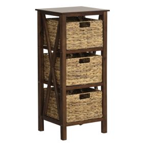 3/4-Tier Nightstand with 2/3 Seagrass Baskets Narrow X-Design (size: 3 Baskets)