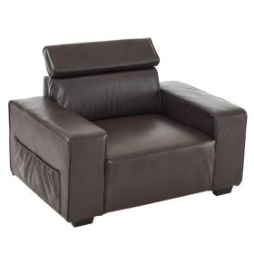 RETRO BROWN PU SINGLE SEAT SOFA | FULLY DETACHABLE ARMRESTS & SIDE POCKETS | 136x96x83cm | INDOOR COMFORT (Color: Brown)