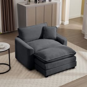 Cozy Deep Seat Single Chair Sofa with Footstool & Pillow | Ultimate Comfort for Living Room, Bedroom & Club Lounges (Color: Gray)