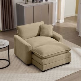 Cozy Deep Seat Single Chair Sofa with Footstool & Pillow | Ultimate Comfort for Living Room, Bedroom & Club Lounges (Color: Tan)