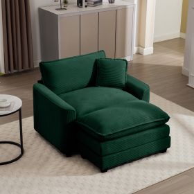 Cozy Deep Seat Single Chair Sofa with Footstool & Pillow | Ultimate Comfort for Living Room, Bedroom & Club Lounges (Color: Green)