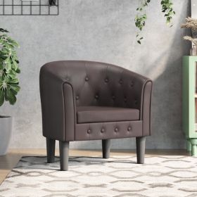 Tub Chair Brown Faux Leather (Color: Brown)