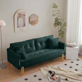 [VIDEO provided]70" Velvet Sofa Couch Luxury Modern Upholstered 3-Seater sofa with 2 Pillows for Living Room, Apartment and Small Space (Color: as Pic)