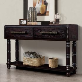 Light Luxury Retro Sofa Table with outlets, 54 inch pine wood console table with 2 Power Outlets and 2 USB Ports for entryway/hallway/ living room (Color: as Pic)