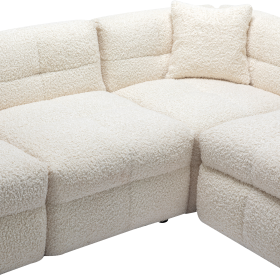 Ultimate Cozy Teddy Fleece Sectional Sofa - 87.7" with USB Ports, Storage Ottoman & Pillows for Living Room (Color: Creamy White)