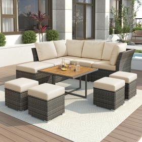 Luxurious U_STYLE 10-Piece Patio Furniture Set | Modular Outdoor Conversation Sofa with Storage Ottomans & Solid Wood Coffee Table (Color: as Pic)