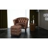 Tub Chair with Footstool Brown Faux Leather