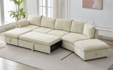 LUXURY 146.9" L-SHAPED SECTIONAL SOFA BED W/ STORAGE OTTOMAN, CHAISE & USB PORTS | PULL-OUT COUCH FOR LIVING ROOM