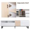 Modern TV Stand for 80'' TV with Double Storage Space, Media Console Table, Entertainment Center with Drop Down Door for Living Room, Bedroom, Home Th